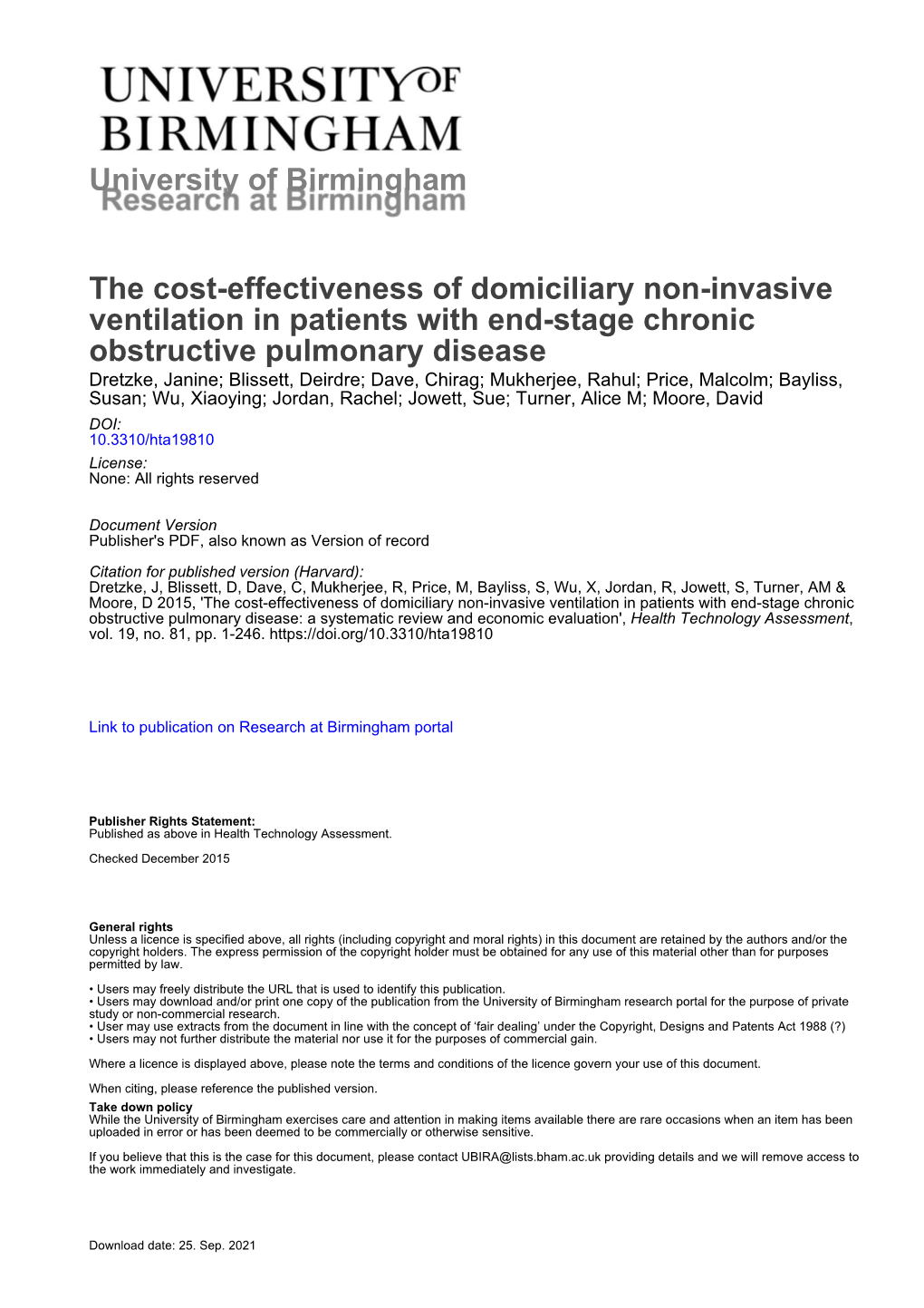 The Cost-Effectiveness of Domiciliary Non-Invasive Ventilation in Patients with End-Stage Chronic Obstructive Pulmonary Disease