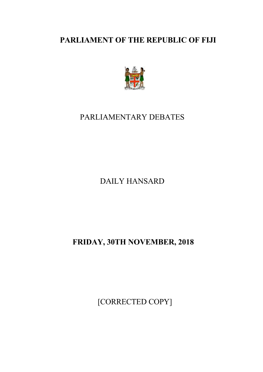 Parliament of the Republic of Fiji Parliamentary Debates
