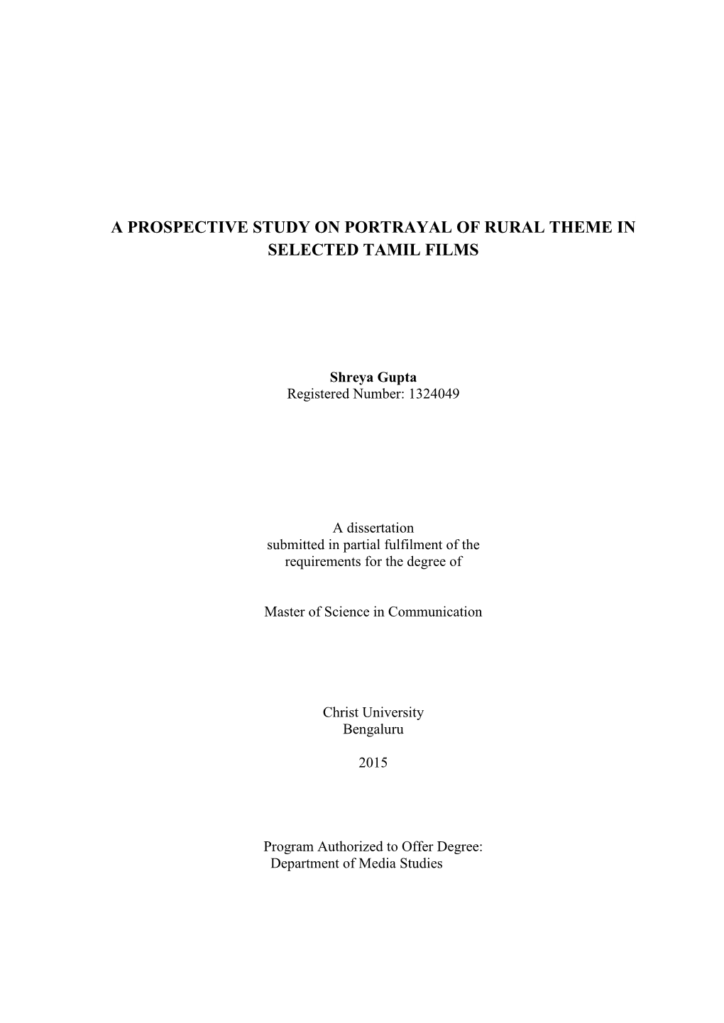 A Prospective Study on Portrayal of Rural Theme in Selected Tamil Films