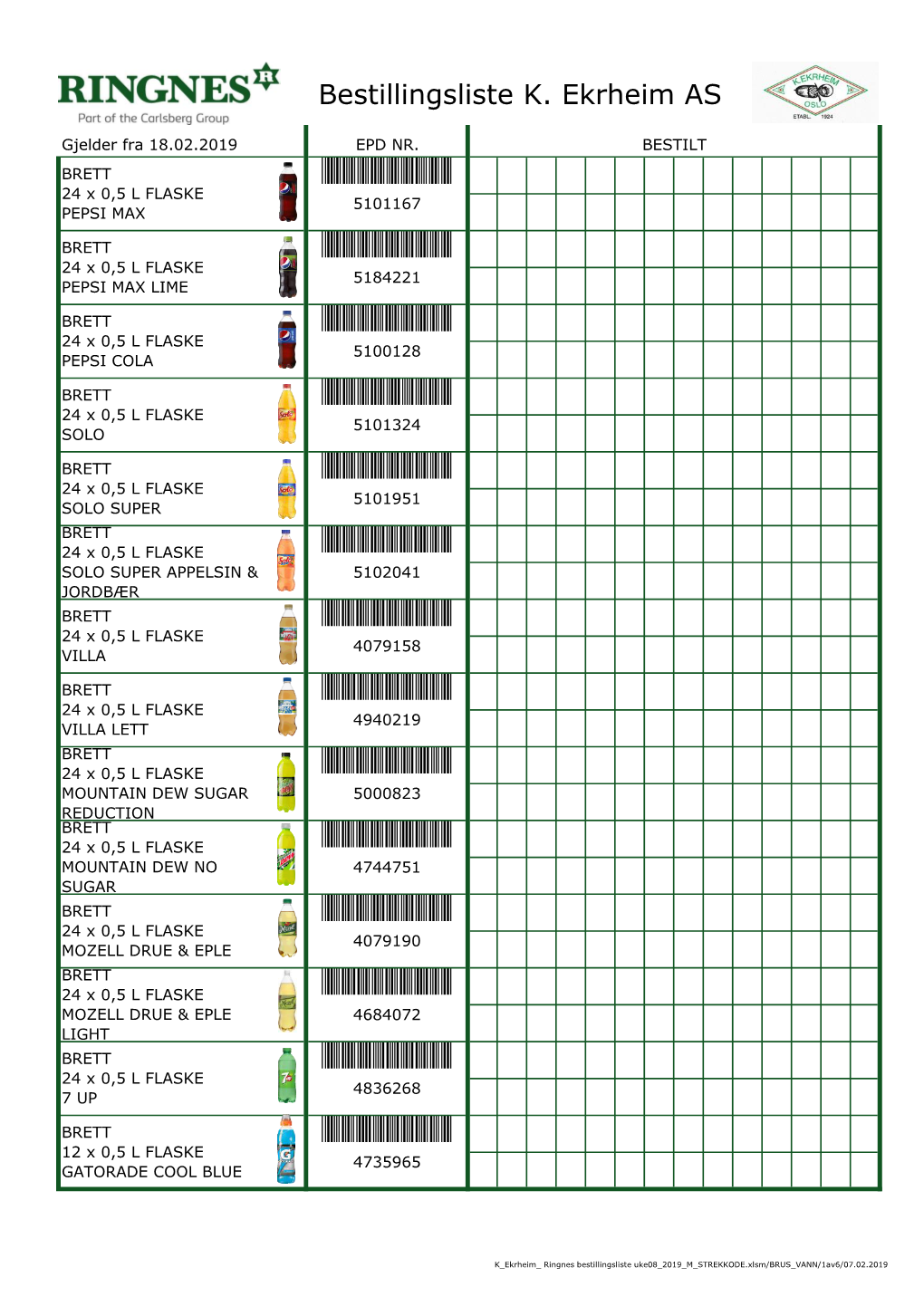 RINGNES Bestillingsskjema Med Strekkode