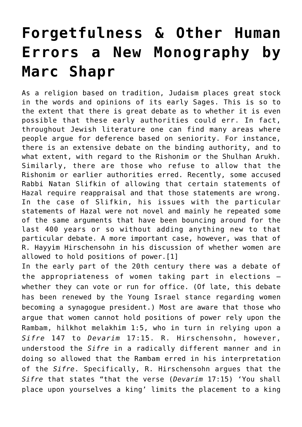 Forgetfulness & Other Human Errors a New Monography by Marc Shapr