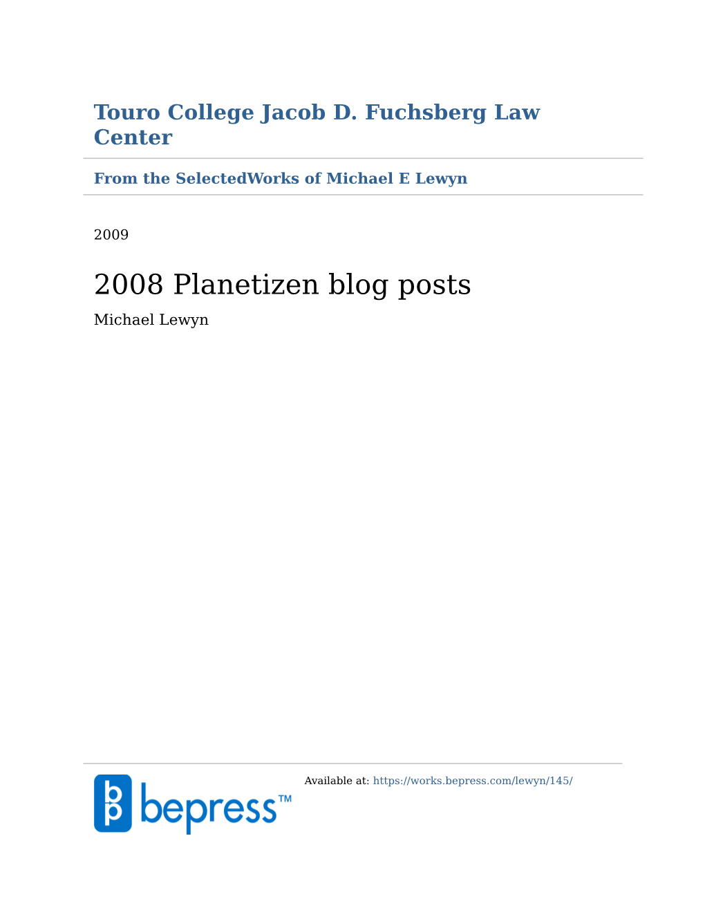 2008 Planetizen Blog Posts Michael Lewyn