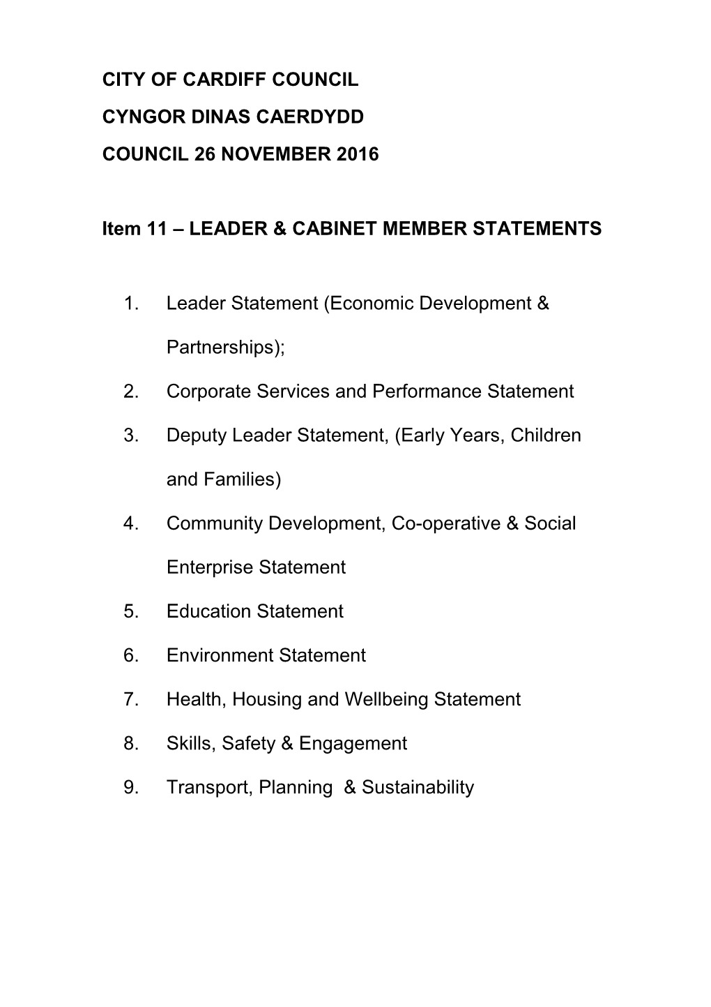 Leader & Cabinet Member Statements