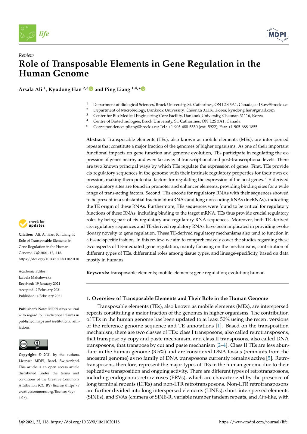 Role of Transposable Elements in Gene Regulation in the Human Genome