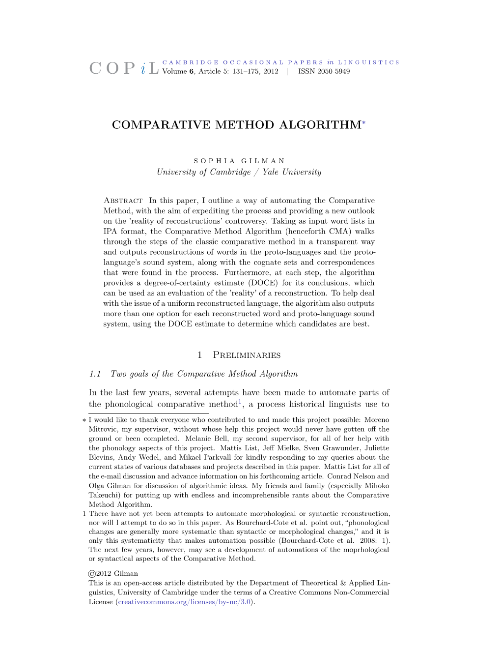 Comparative Method Algorithm˚