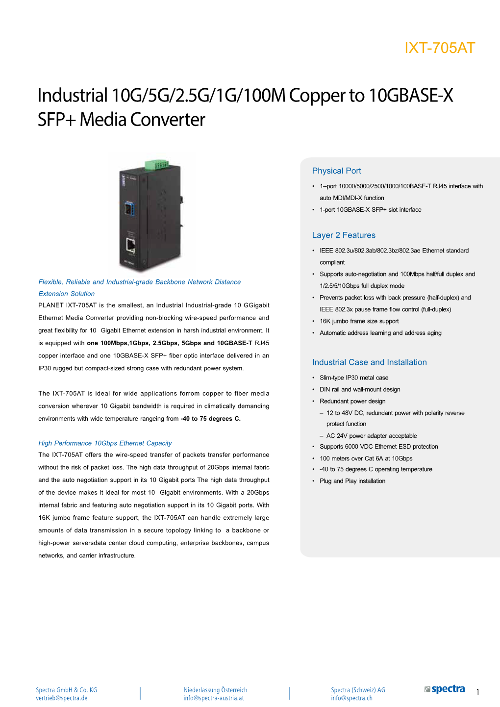 Industrial 10G/5G/2.5G/1G/100M Copper to 10GBASE-X SFP+ Media Converter