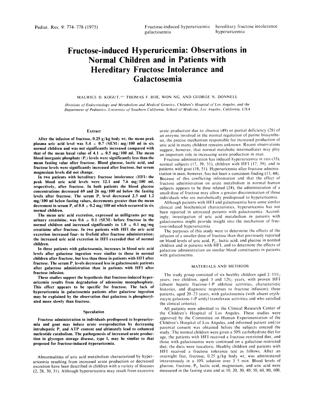 Fructose-Induced Hyperuricemia Hereditary Fructose Intolerance Galactosemia Hyperuricemia