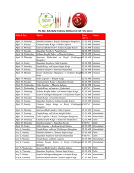 IPL 2021 Schedule