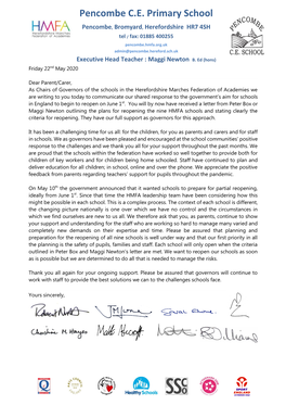 HMFA Chairs of Govs Letter to Parents