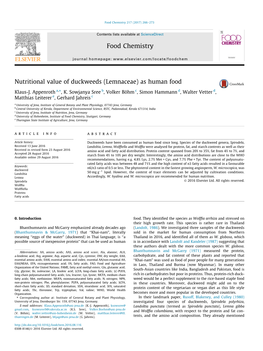 Nutritional Value of Duckweeds (Lemnaceae) As Human Food ⇑ Klaus-J