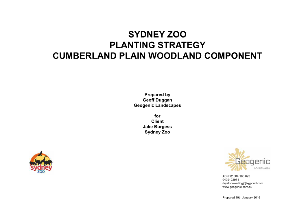 Sydney Zoo Planting Strategy Cumberland Plain Woodland Component