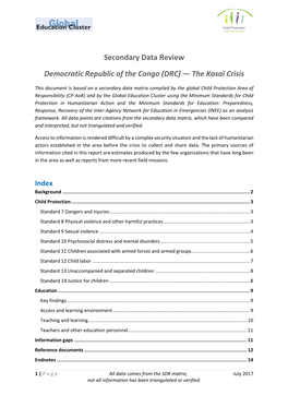 Secondary Data Review Democratic Republic of the Congo (DRC) — the Kasaï Crisis