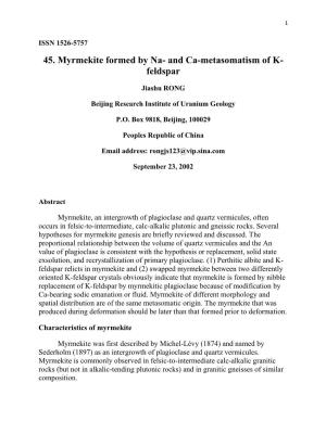 45. Myrmekite Formed by Na- and Ca-Metasomatism of K- Feldspar