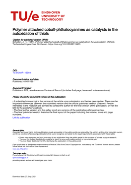 Polymer Attached Cobalt-Phthalocyanines As Catalysts in the Autoxidation of Thiols