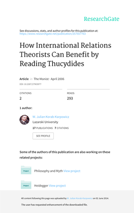 How International Relations Theorists Can Benefit by Reading Thucydides