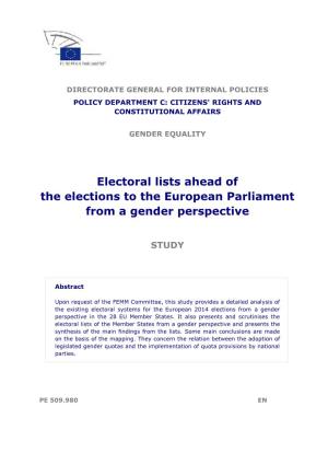 Electoral Lists Ahead of the Elections to the European Parliament from a Gender Perspective