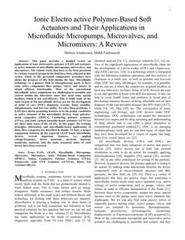 Ionic Electro Active Polymer-Based Soft Actuators and Their Applications in Microfluidic Micropumps, Microvalves, and Micromixer