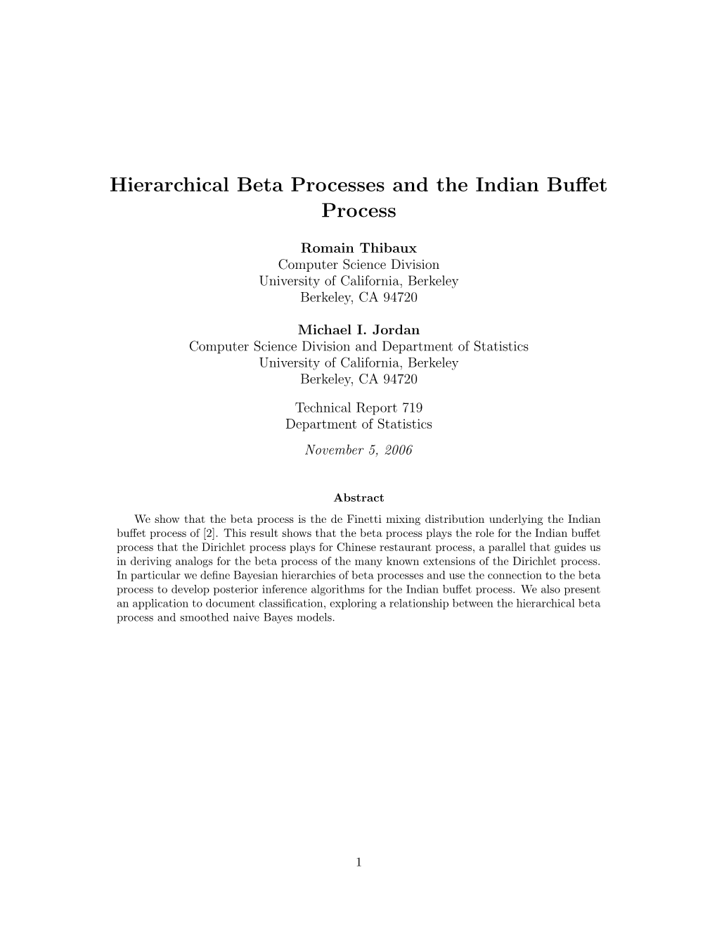 Hierarchical Beta Processes and the Indian Buffet Process