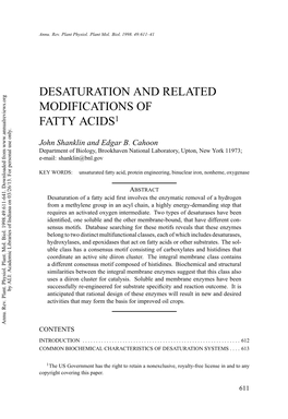 Desaturation and Related Modifications of Fatty Acids1