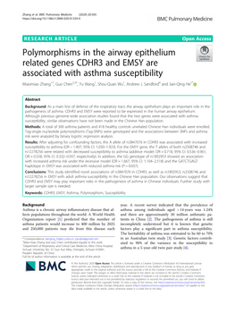 Polymorphisms in the Airway Epithelium Related Genes CDHR3
