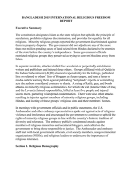 Bangladesh 2015 International Religious Freedom Report