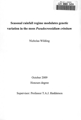 Seasonal Rainfall Regime Modulates Genetic Variation in the Moss Pseudocrossidium Crinitum