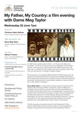 My Father, My Country: a Film Evening with Dame Meg Taylor Wednesday 22 June 7Pm