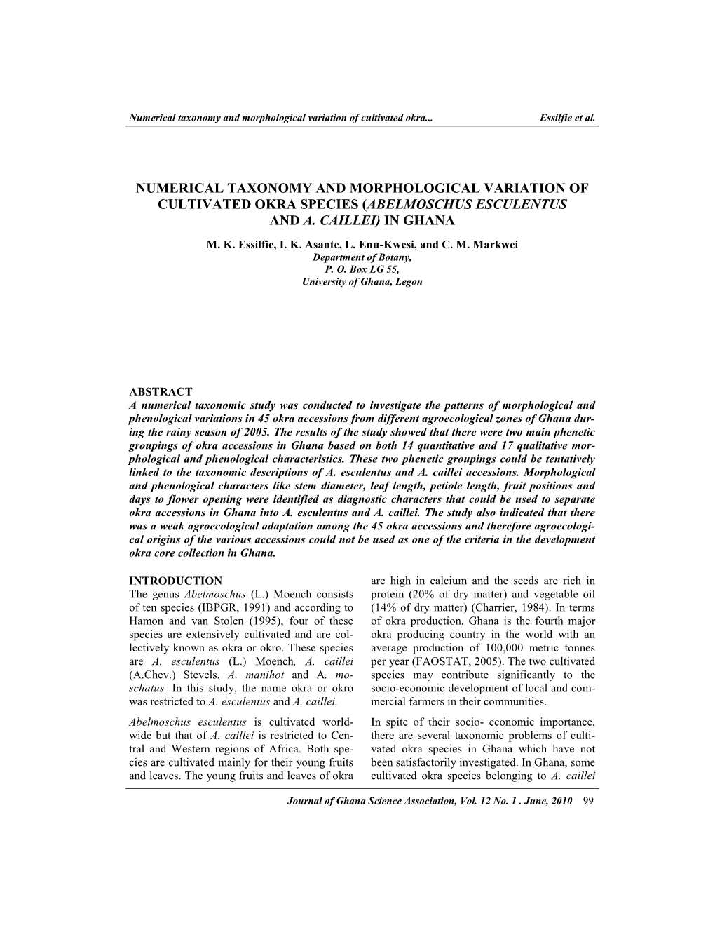 Numerical Taxonomy and Morphological Variation of Cultivated Okra