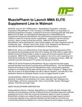 Musclepharm to Launch MMA ELITE Supplement Line in Walmart