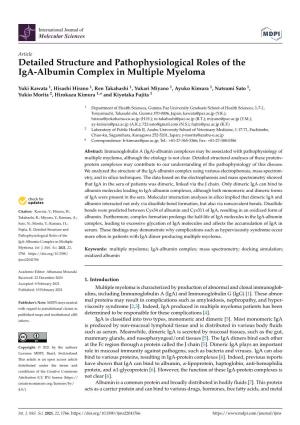Detailed Structure and Pathophysiological Roles of the Iga-Albumin Complex in Multiple Myeloma