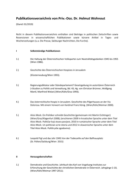 Publikationsverzeichnis Von Priv.-Doz. Dr. Helmut Wohnout