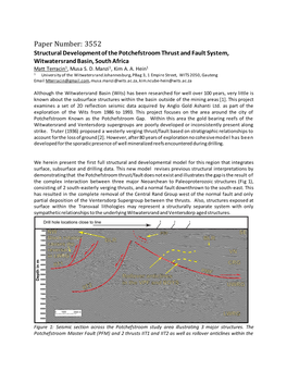 Paper Number: 3552 Structural Development of the Potchefstroom Thrust and Fault System, Witwatersrand Basin, South Africa Matt Terracin1, Musa S