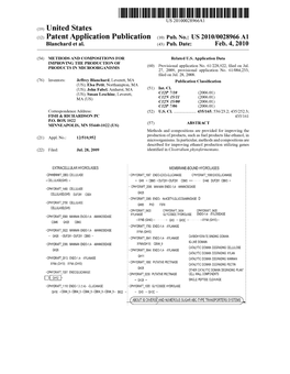 (12) Patent Application Publication (10) Pub. No.: US 2010/0028966 A1 Blanchard Et Al
