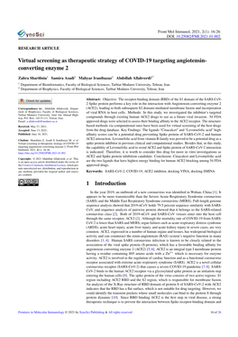 Virtual Screening As Therapeutic Strategy of COVID-19 Targeting Angiotensin- Converting Enzyme 2
