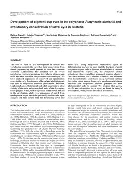 Development of Pigment-Cup Eyes in the Polychaete Platynereis Dumerilii and Evolutionary Conservation of Larval Eyes in Bilateria