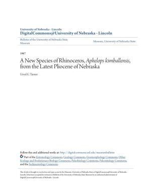 A New Species of Rhinoceros, &lt;I&gt;Aphelops Kimballensis&lt;/I&gt;, from the Latest Pliocene of Nebraska