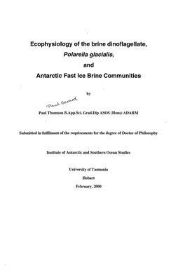 Ecophysiology of the Brine Dinoflagellate, Polarella Glacialis