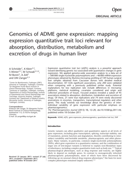 Genomics of ADME Gene Expression: Mapping Expression Quantitative Trait Loci Relevant for Absorption, Distribution, Metabolism and Excretion of Drugs in Human Liver