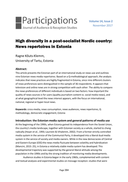 High Diversity in a Post-Socialist Nordic Country: News Repertoires in Estonia