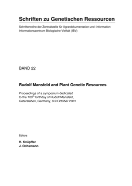 Rudolf Mansfeld and Plant Genetic Resources