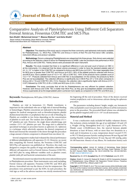 Comparative Analysis of Plateletpheresis Using Different