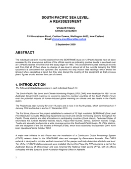 South Pacific Sea Level: a Reassessment Abstract 1. Introduction