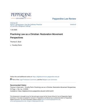 Practicing Law As a Christian: Restoration Movement Perspectives