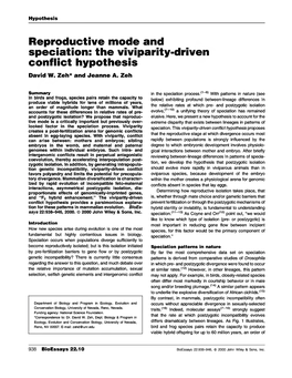 Reproductive Mode and Speciation: the Viviparity-Driven Conflict Liypothesis David W