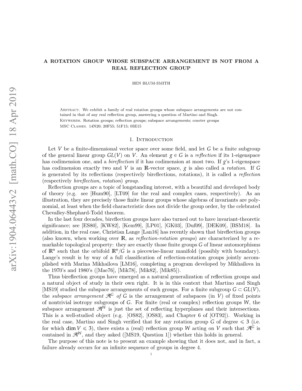 A ROTATION GROUP WHOSE SUBSPACE ARRANGEMENT IS NOT from a REAL REFLECTION GROUP 3 Where Ζ “ E2πi{M and J, K Are Any Integers Modulo M