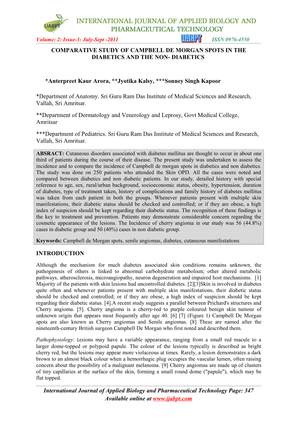 Comparative Study of Campbell De Morgan Spots in the Diabetics and the Non- Diabetics