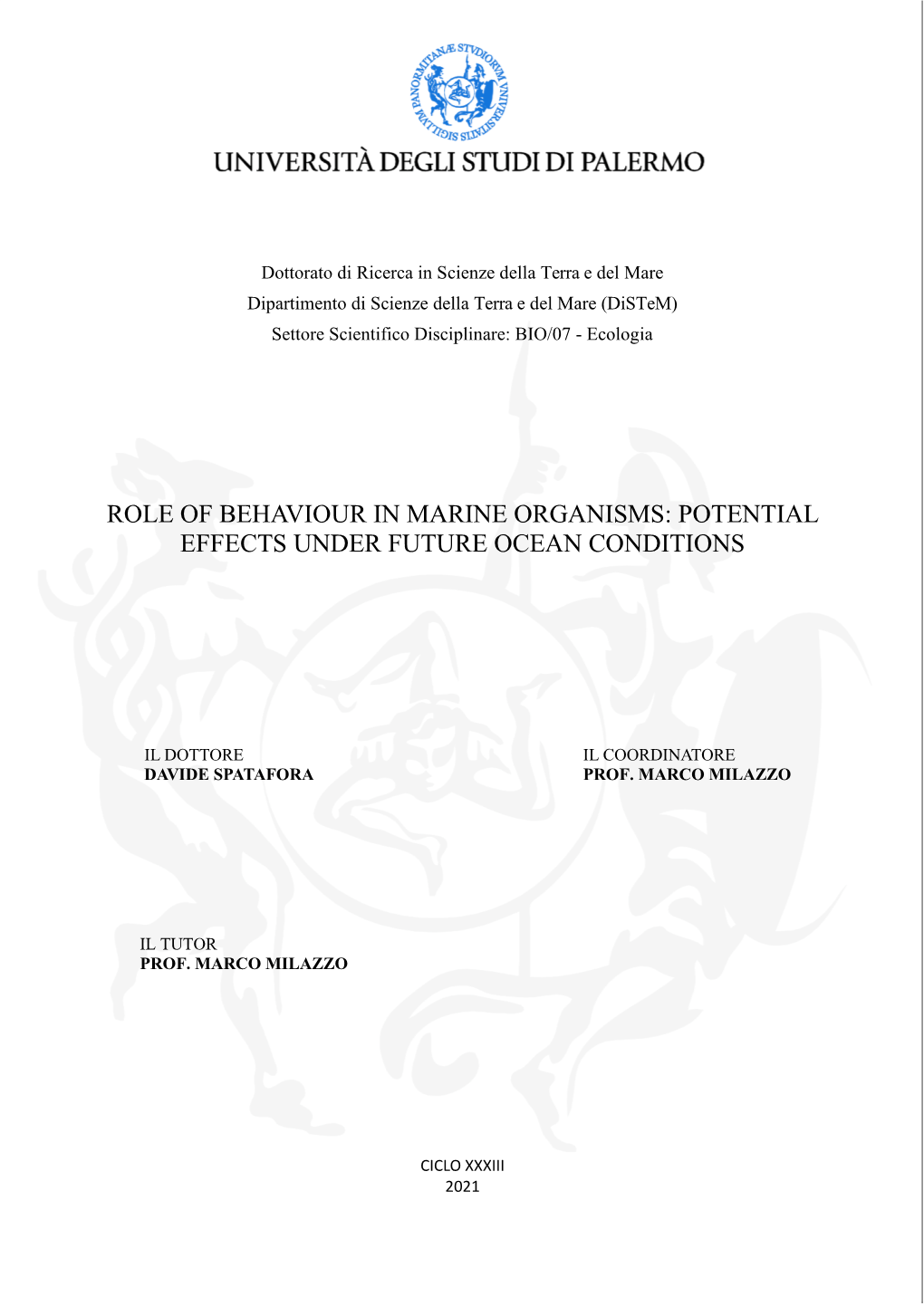 Role of Behaviour in Marine Organisms: Potential Effects Under Future Ocean Conditions