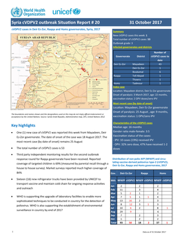 Syria Cvdpv2 Outbreak Situation Report # 20 31 October 2017