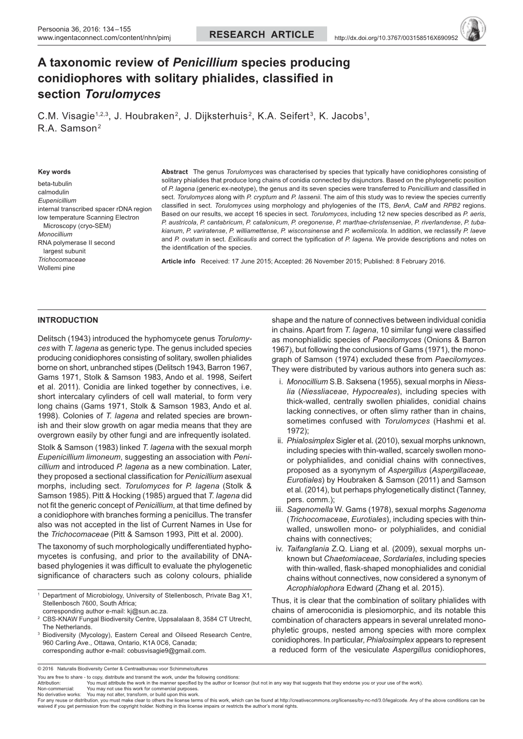 A Taxonomic Review of Penicillium Species Producing Conidiophores with Solitary Phialides, Classified in Section Torulomyces