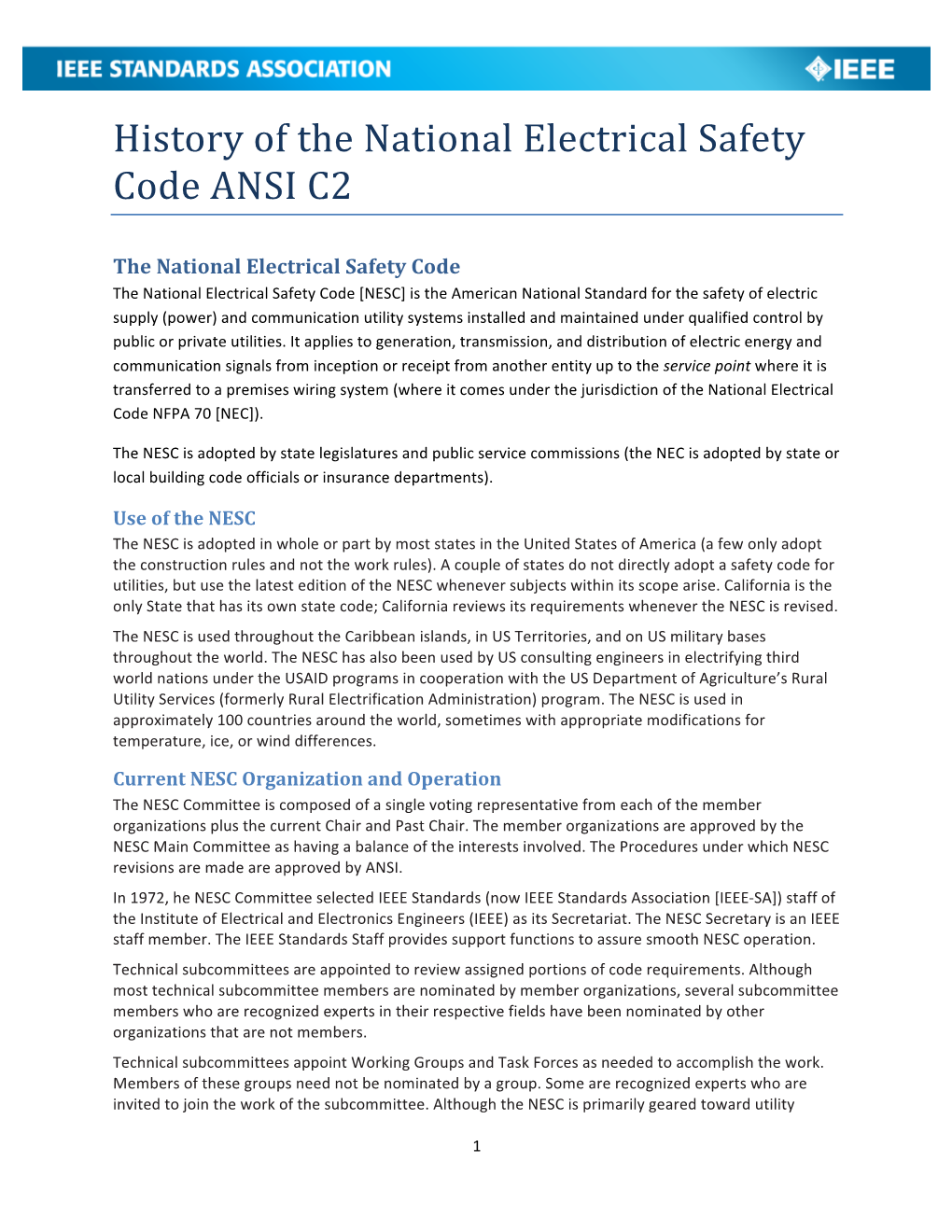 History of the National Electrical Safety Code ANSI C2